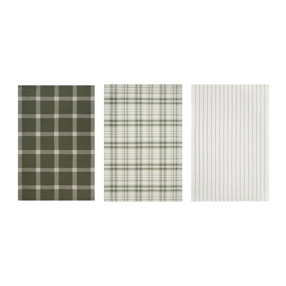 Better Homes & Gardens Beige Thomas Plaid 3 Pack Kitchen Towel Set – 20” x 30” - 100% Cotton