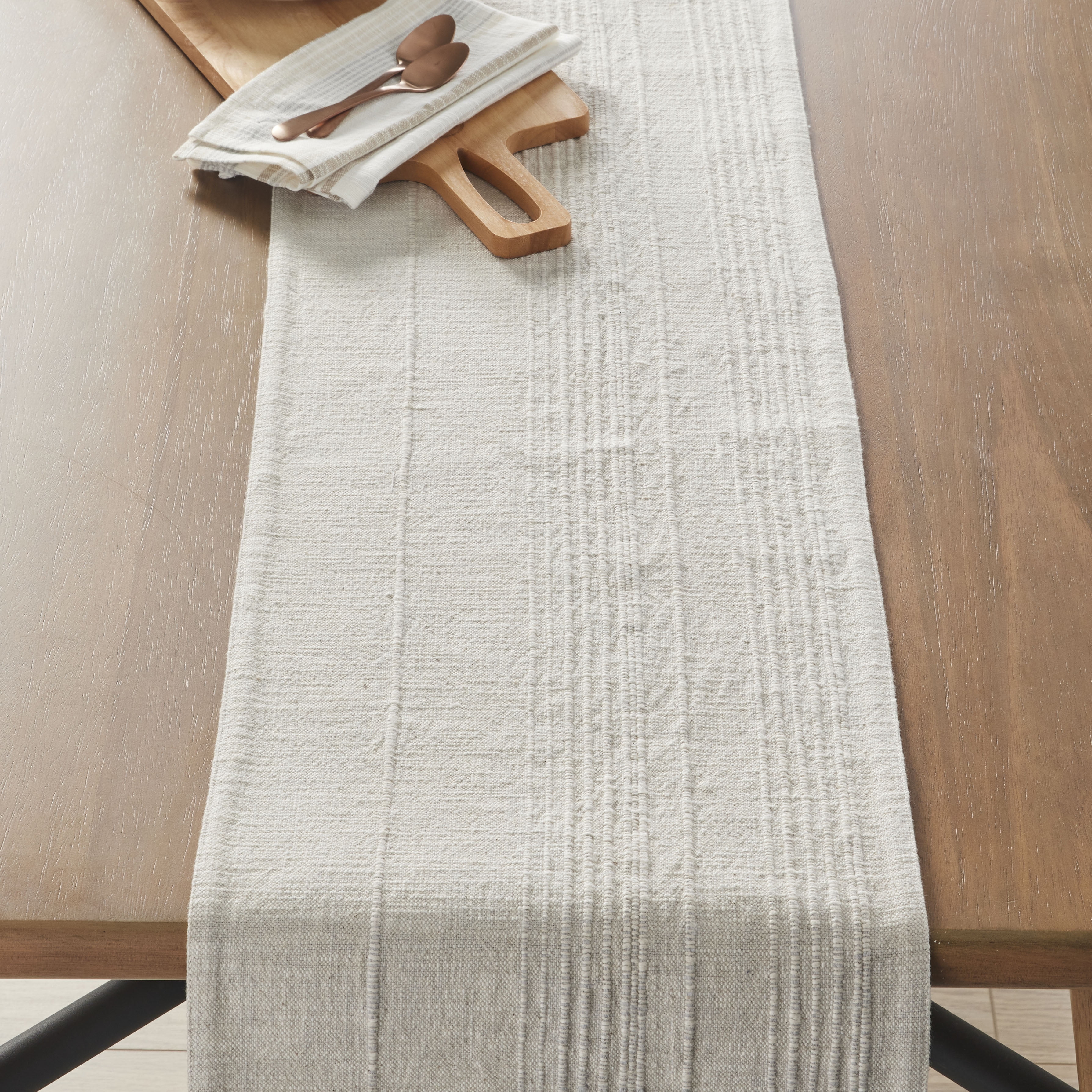 Better Homes & Gardens Beige and Gray Woven Table Runner - 14" x 90" - Soft Silver - 100% Cotton