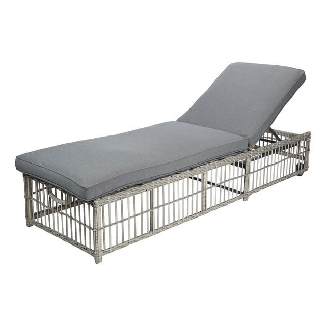 Better Homes & Gardens Belfair Outdoor Wicker Chaise Lounge with Gray Cushions