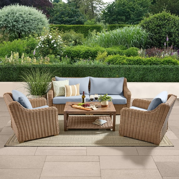 Better Homes & Gardens Bellamy 4 Piece Outdoor Patio Conversation Set, Blue