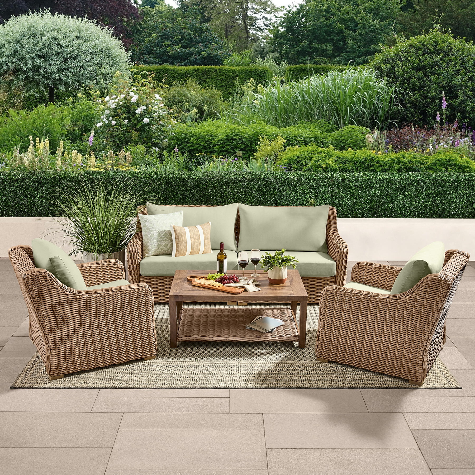 Better Homes & Gardens Bellamy 4 Piece Outdoor Patio Conversation Set, Green
