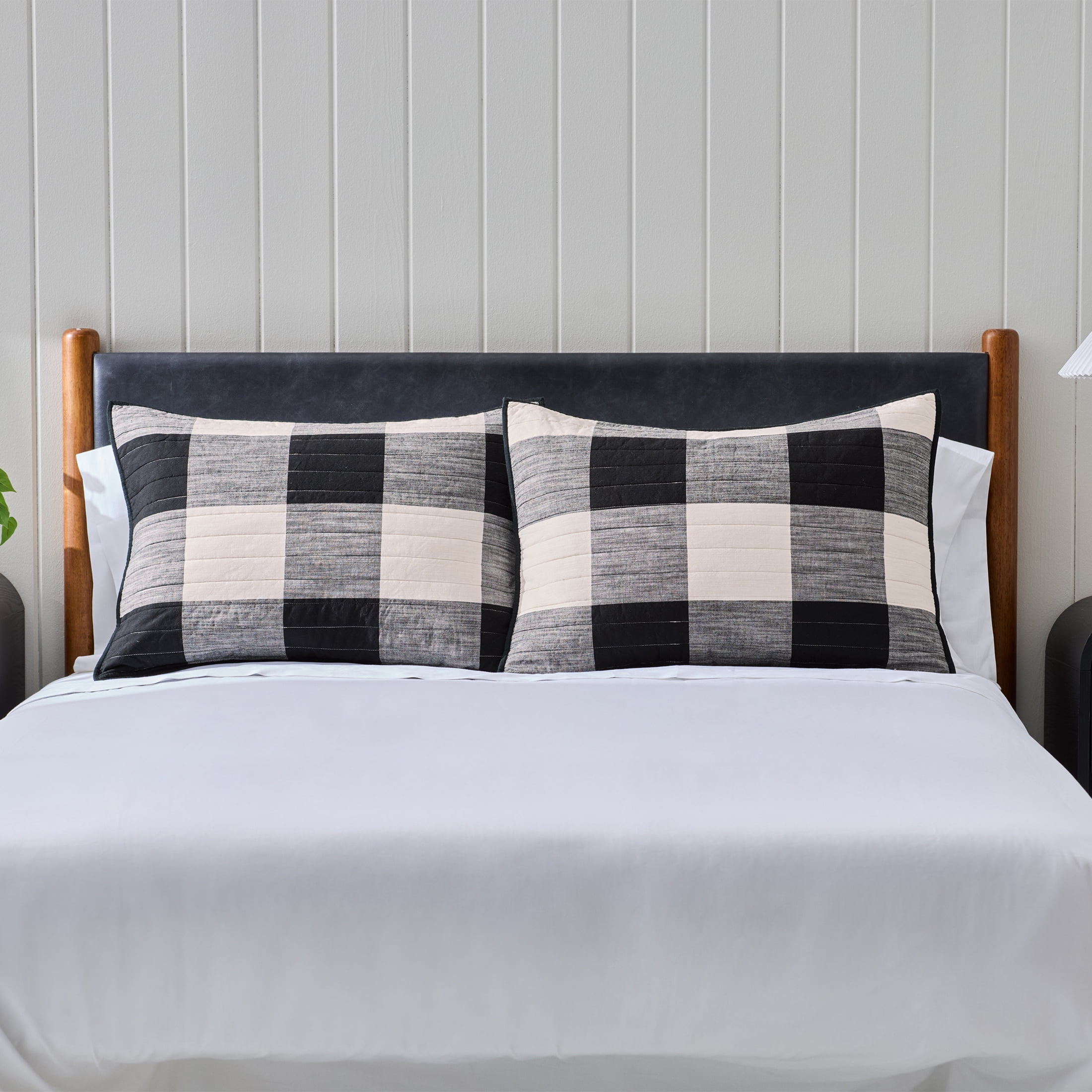 Better Homes & Gardens Buffalo Plaid Cotton Pillow Shams, Standard, Black & White, 2 Pack