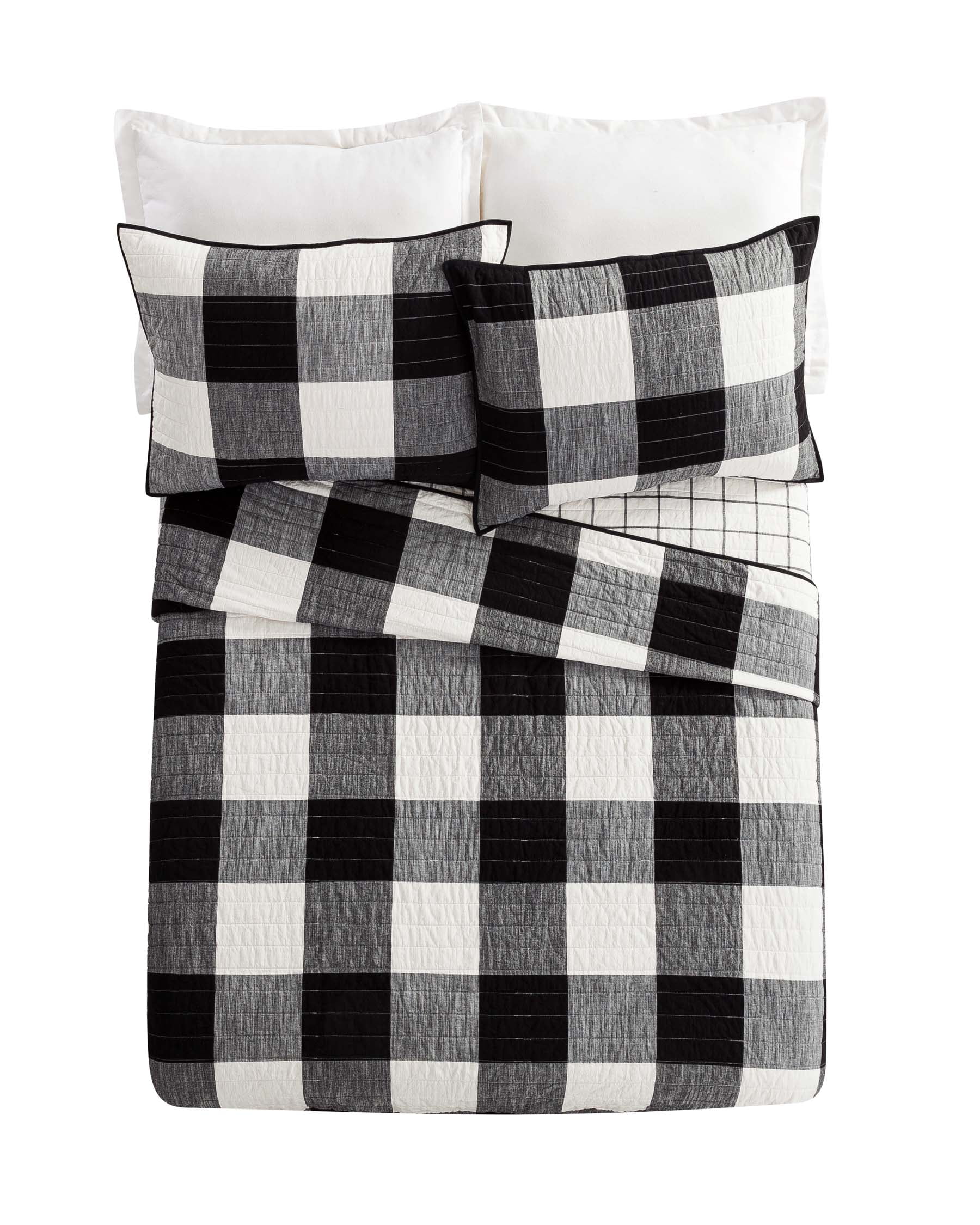 Better Homes & Gardens Buffalo Plaid Cotton Quilt, King, Black & White Bedding