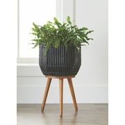 Better Homes & Gardens Black Round Resin Planter & Stand Set with Wood Legs