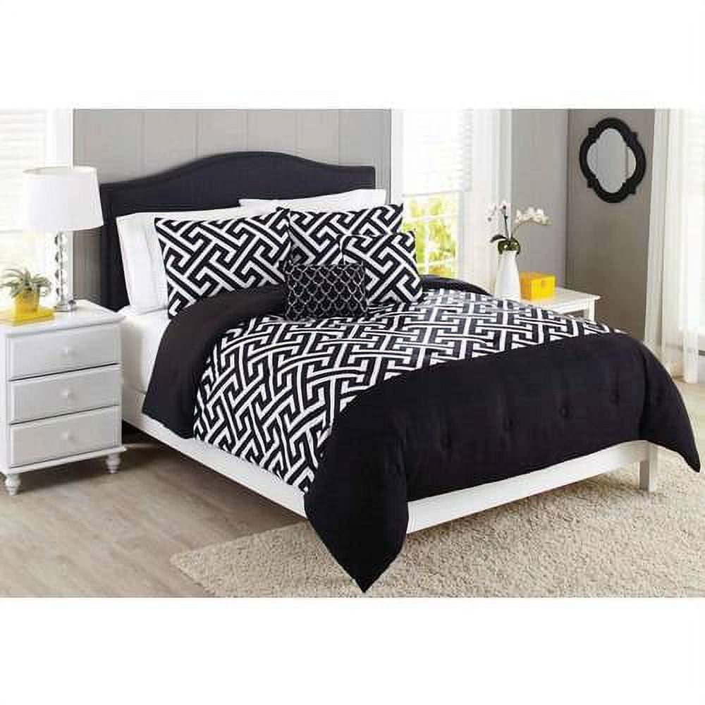 Better Homes & Gardens Black and White Greek Key 5-Piece Comforter Set with Decorative Pillows, King