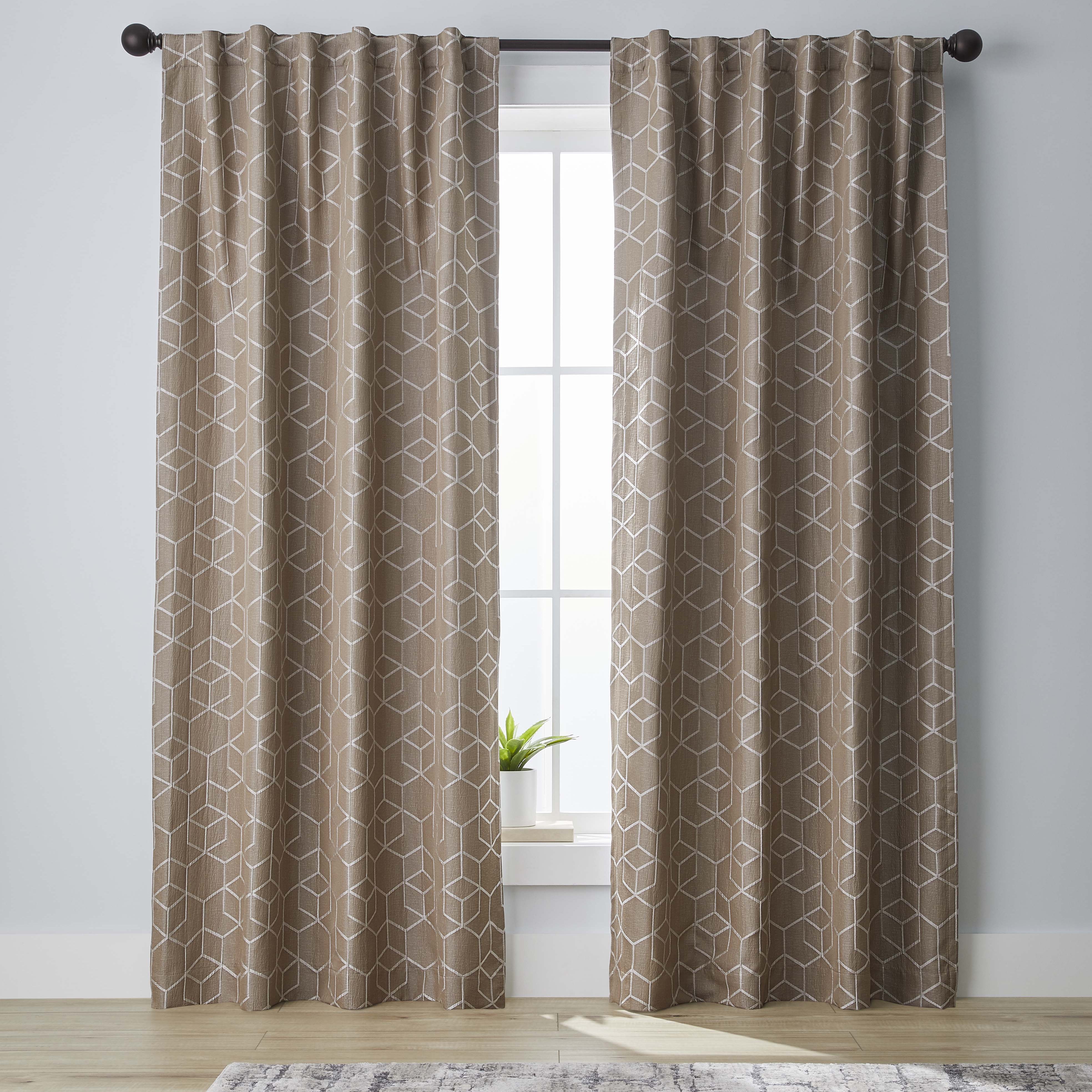 Better Homes & Gardens Blackout Geometric Single Curtain Panel, 50" x 95", Brownstone