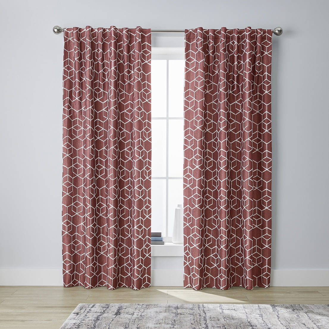 Better Homes & Gardens Blackout Textured Geometric Curtain Panel, 1 Panel, Rusty Brick, 50" W x 95" L