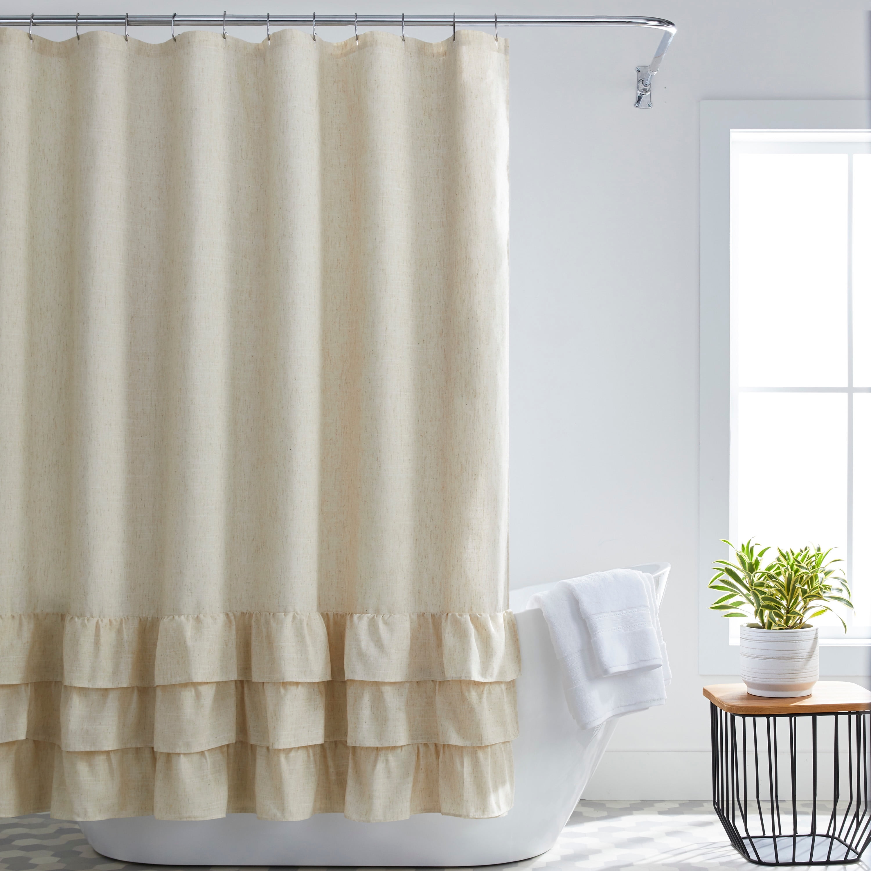 Better Homes Gardens Blaine Ruffle Bathroom Polyester Linen Shower Curtain Beige 72 X72 Com