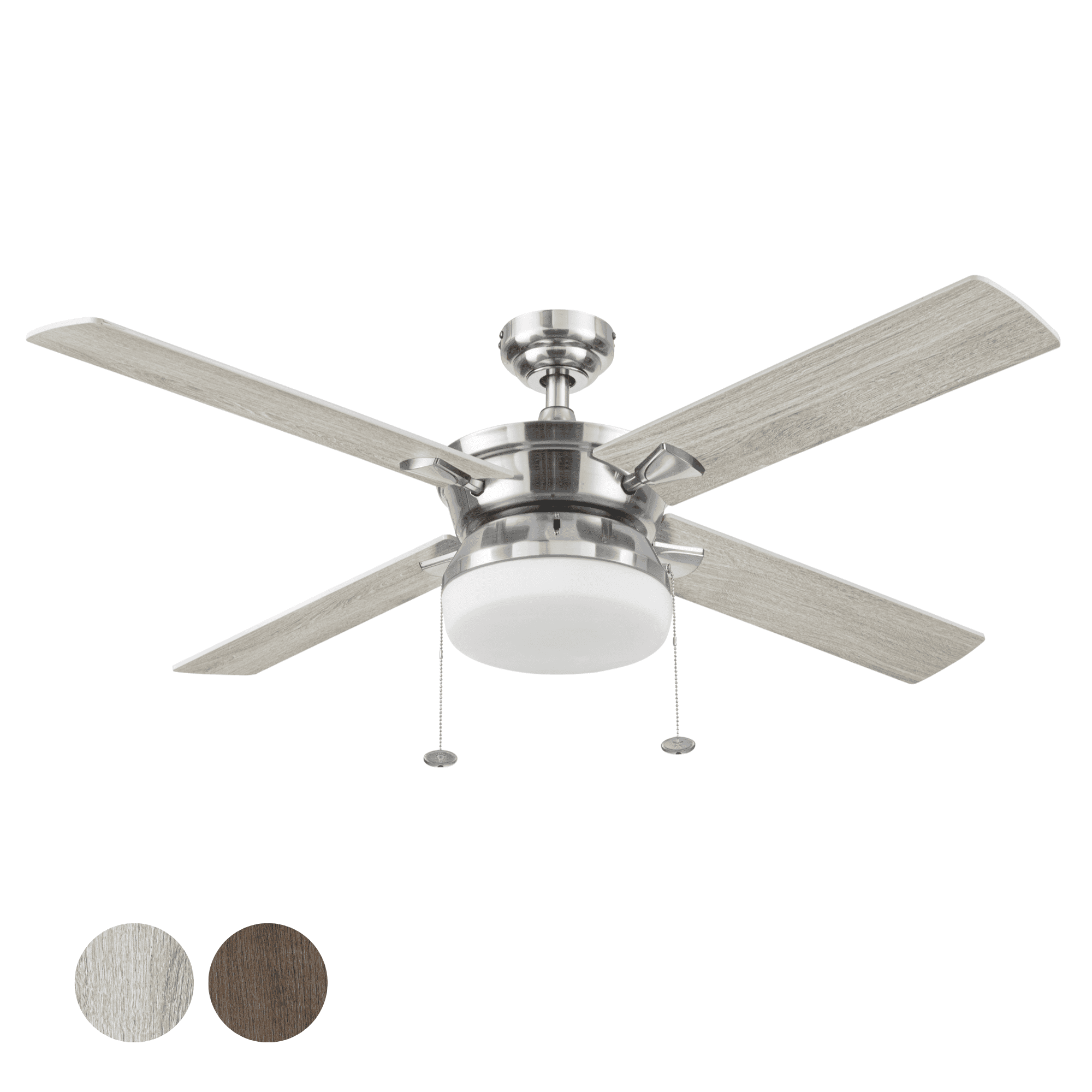 Better Homes & Gardens Blair 52" Nickel Modern Indoor Ceiling Fan with Light, 4 Blades, Pull Chains & Reverse Airflow