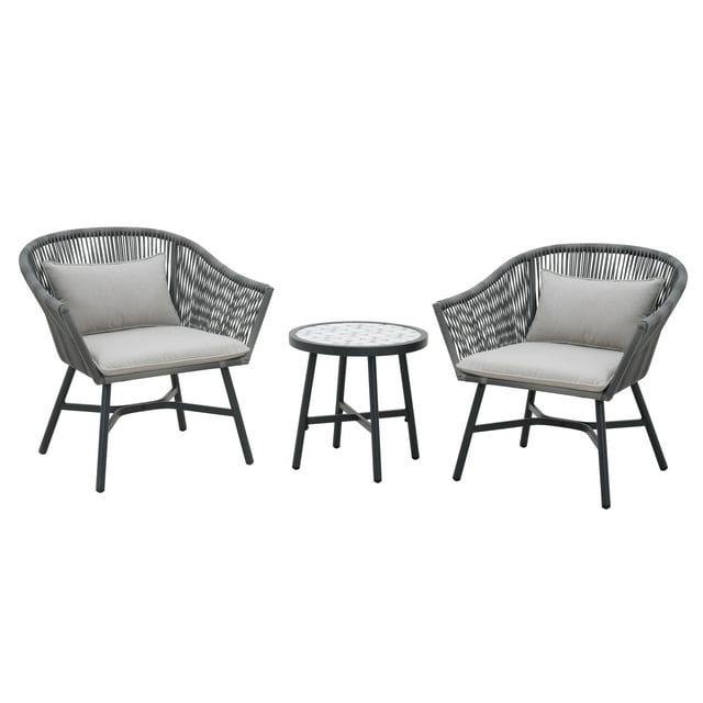 Better Homes & Gardens Blakely 3-Piece Chat Set with Tile Top Table, Gray