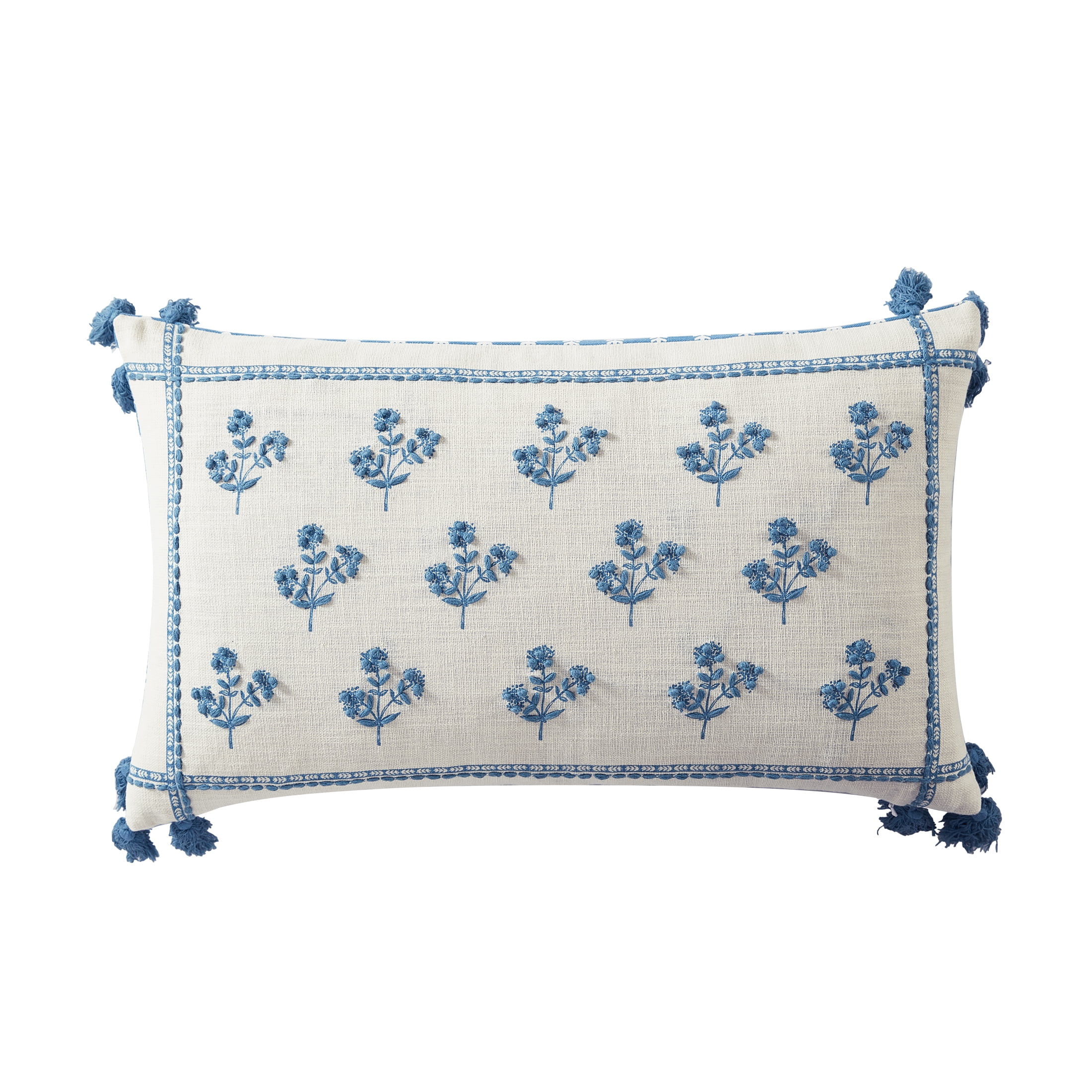 Better Homes & Gardens Blue Block Print Floral Decorative Pillow Oblong