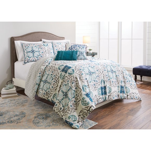 Better Homes & Gardens Blue Carved Medallion 5-Piece Comforter Set, Full/Queen