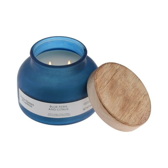 Better Homes and Gardens Blue Fern and Citrus Scented 2-Wick Frosted Jar Candle 18oz.