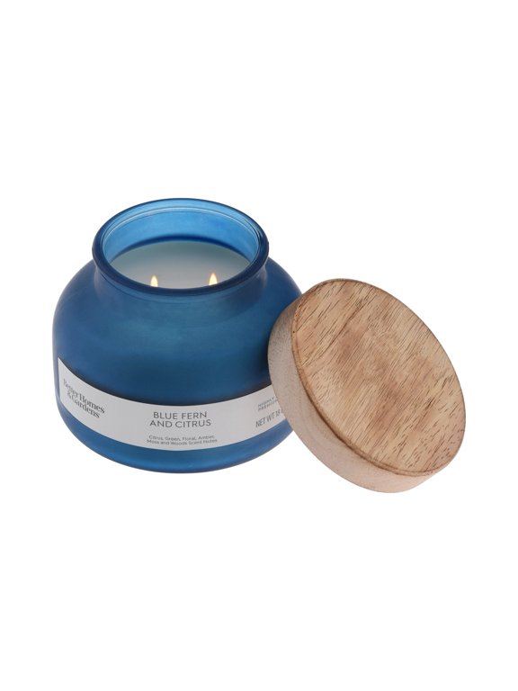 Better Homes and Gardens Blue Fern and Citrus Scented 2-Wick Frosted Jar Candle 18oz.