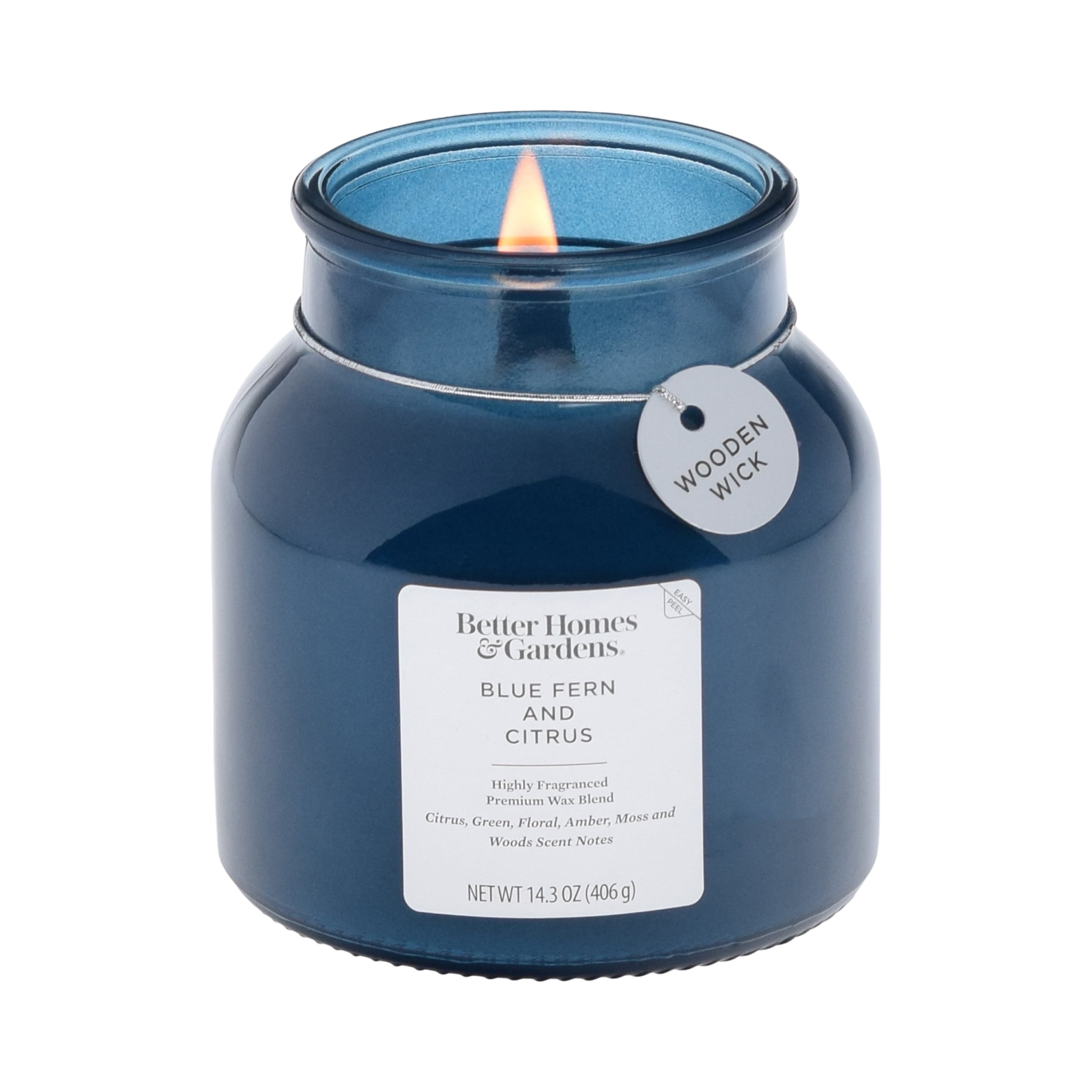 Better Homes & Gardens Blue Fern and Citrus Scented Wooden Wick 14.3oz Jar Candle