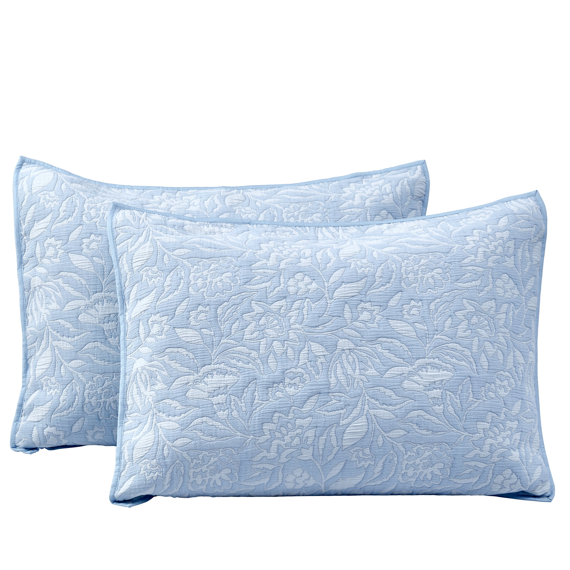 Blue Floral Matelassé Cotton Polyester Standard Shams, Set of 2