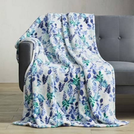 Better Homes & Gardens Blue Floral Polyester Throw Blanket, Oversized Throw