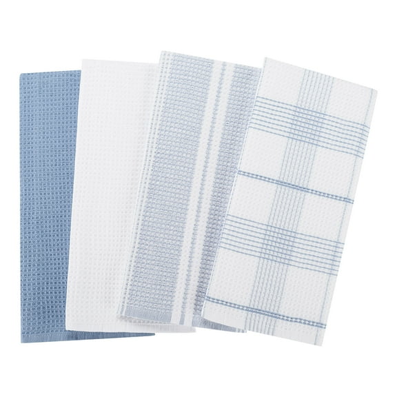 Better Homes & Gardens Blue Linen Cotton Waffle-Weave Dual-Purpose Oversized Kitchen Towels 4 Pack
