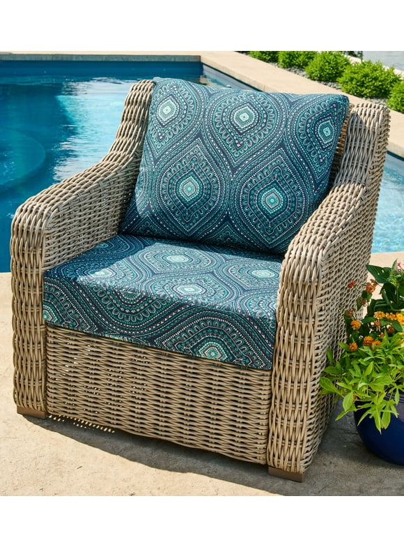 Better Homes & Gardens Blue Medallion Outdoor 24" x 24" 2 Piece Deep Seat Cushion Set