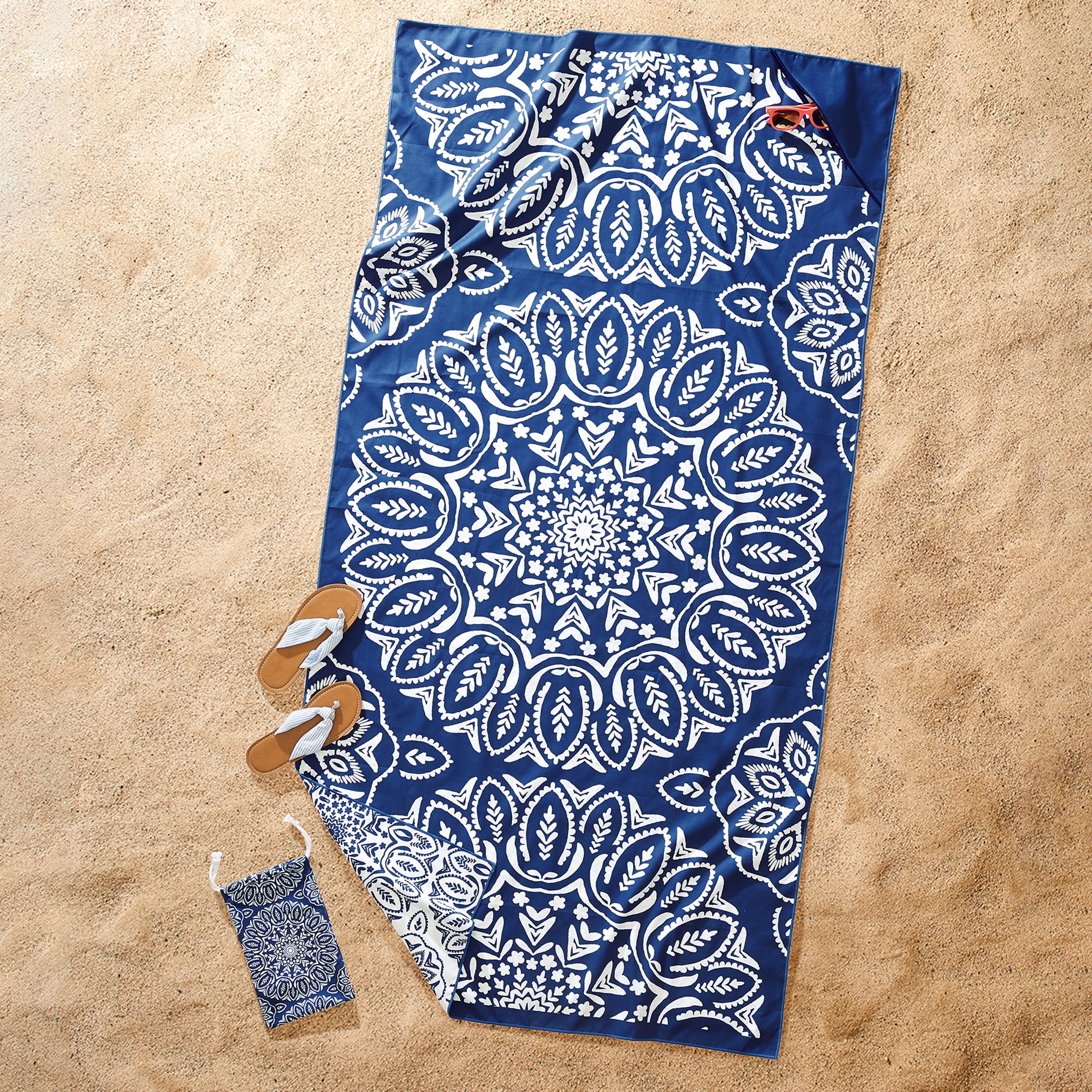 Better Homes & Gardens Blue Medallion Quick Dry Travel Beach Towel, 38