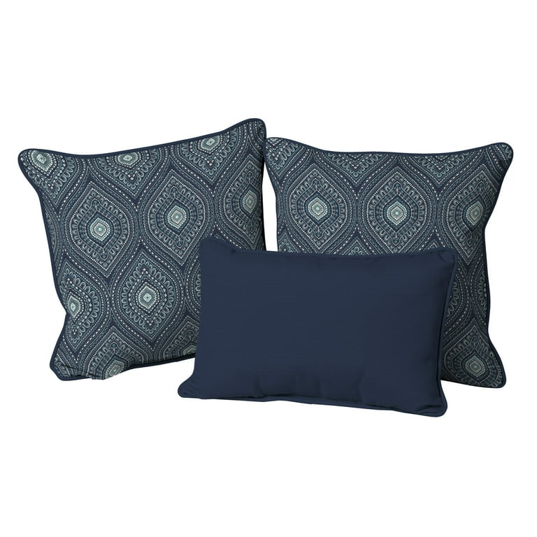 Better Homes Gardens Blue Medallion and Navy Polyester Square Lumbar Pillows 24 x 20 x 5.5