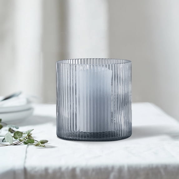 Better Homes & Gardens Blue Ribbed Glass Hurricane Candle Holder, Medium, 5 in