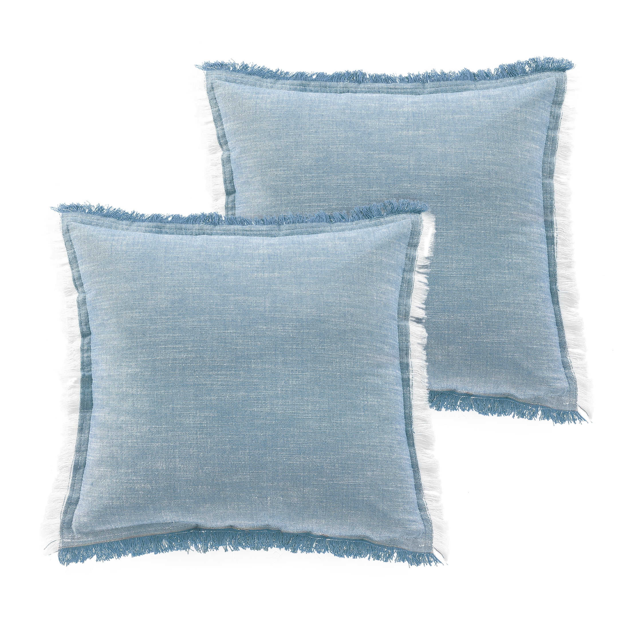 Set of Two, Blue and Beige Throw Pillows with Fringe — Threshold