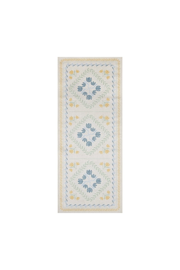 Soliel Floral Runner Rug, Blue & Yellow, 30" x 72", Machine Washable