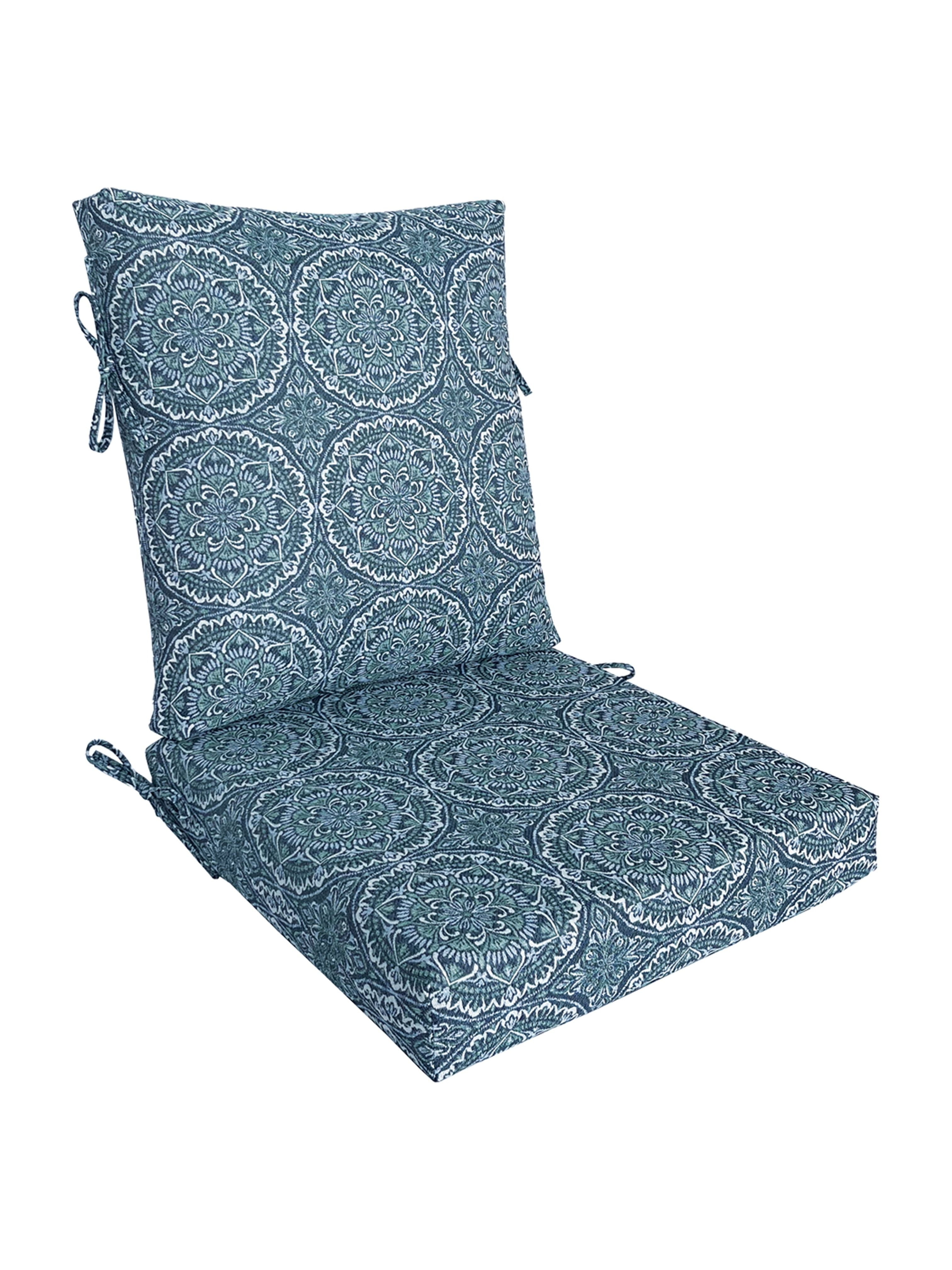 Better Homes & Gardens 20" x 22" Premium Blue and Green Medallion Outdoor Dining Chair Cushion