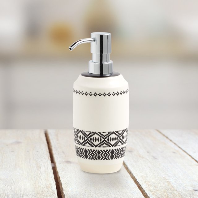 Better Homes & Gardens Boho Chic Ceramic Bathroom Soap Pump, White, Black, 1 Each, Adult