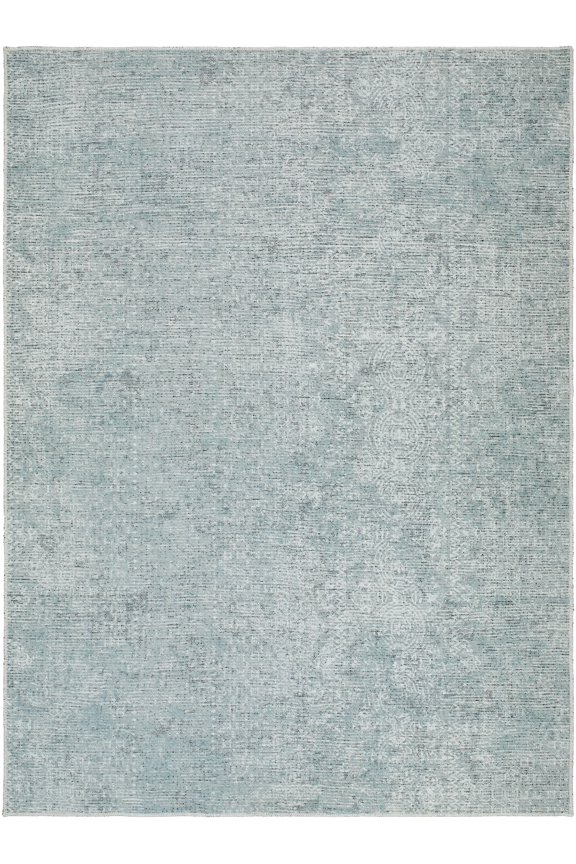 Boho Circles Washable Non-Skid Area Rug, Blue, 5' 3" x 7'