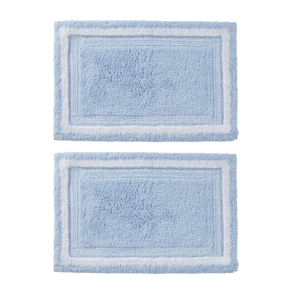Better Homes & Gardens Bordered Striped 2-Pack Bath Rug Bundle, Blue Drop, 20” x 30”