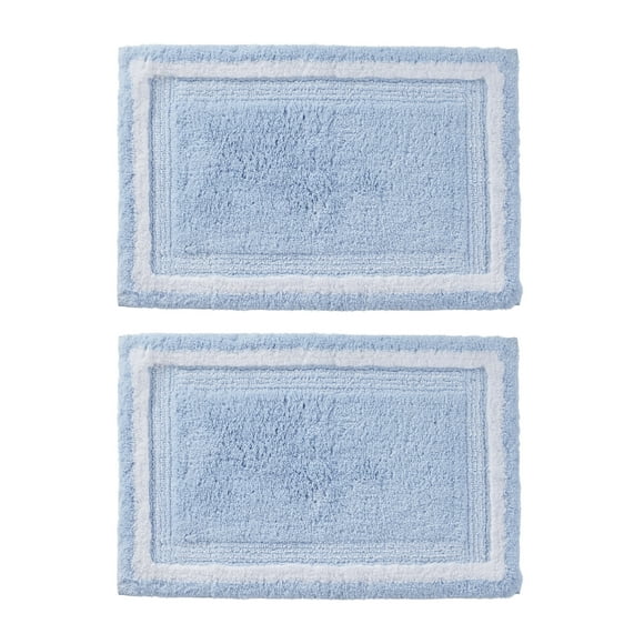 Better Homes & Gardens Bordered Striped 2-Pack Bath Rug Bundle, Blue Drop, 20” x 30”