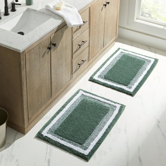 Better Homes & Gardens Bordered Striped 2-Pack Bath Rug Bundle, Green Ash, 20” x 30”