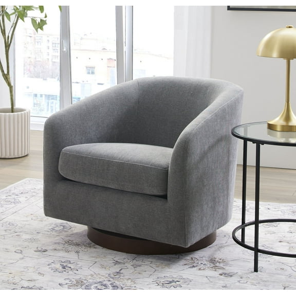 Better Homes & Gardens Bradford Wooden Base Modern Swivel Accent Chair, Gray