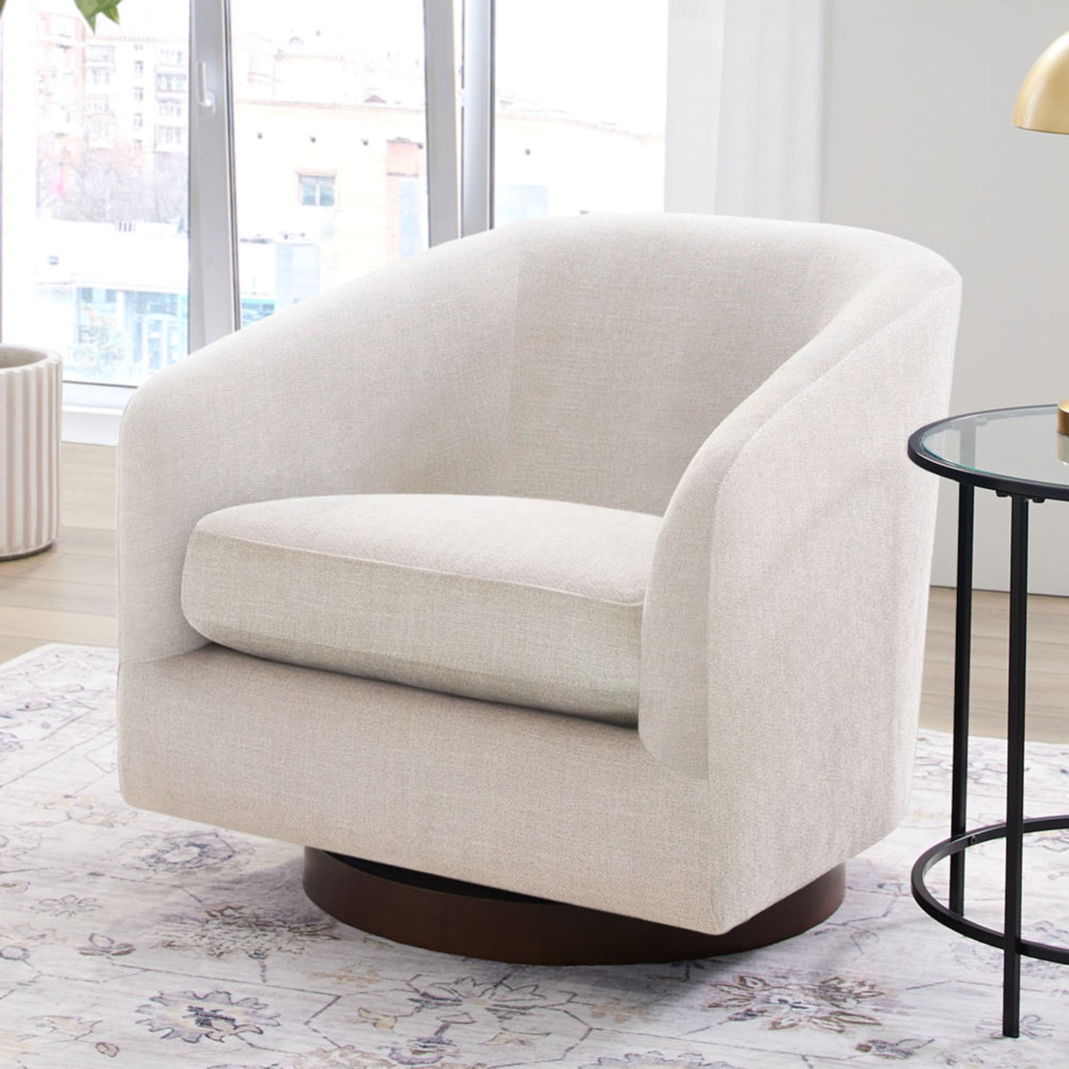 Better Homes Gardens Bradford Wooden Base Modern Swivel Chair Linen Walmart