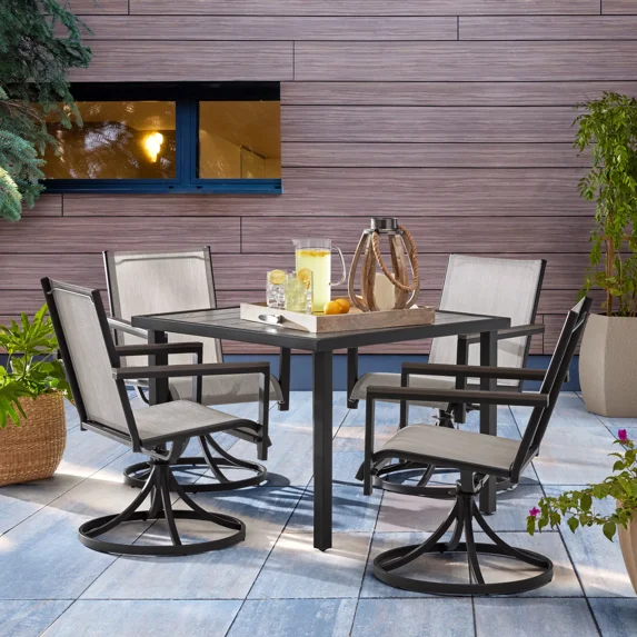 Better Homes & Gardens Brees 5 Piece Sling Swivel Dining Set, Brown