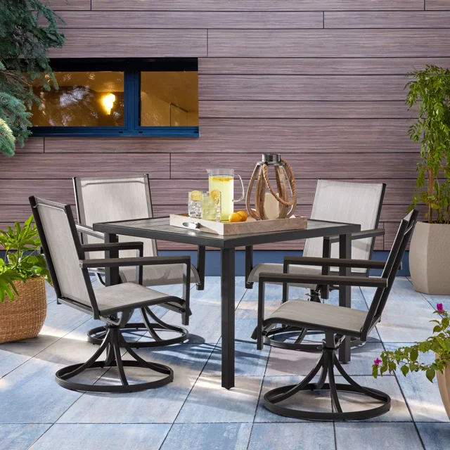 Better Homes & Gardens Brees 5 Piece Sling Swivel Dining Set, Brown