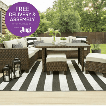 Better Homes & Gardens Brookbury 4 Piece Outdoor Wicker Patio Sectional Dining Set, Gray Cushions