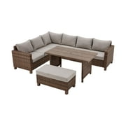Better Homes & Gardens Brookbury 4pc Wicker Patio Sectional Dining Set, Brown Wicker, Beige Cushion