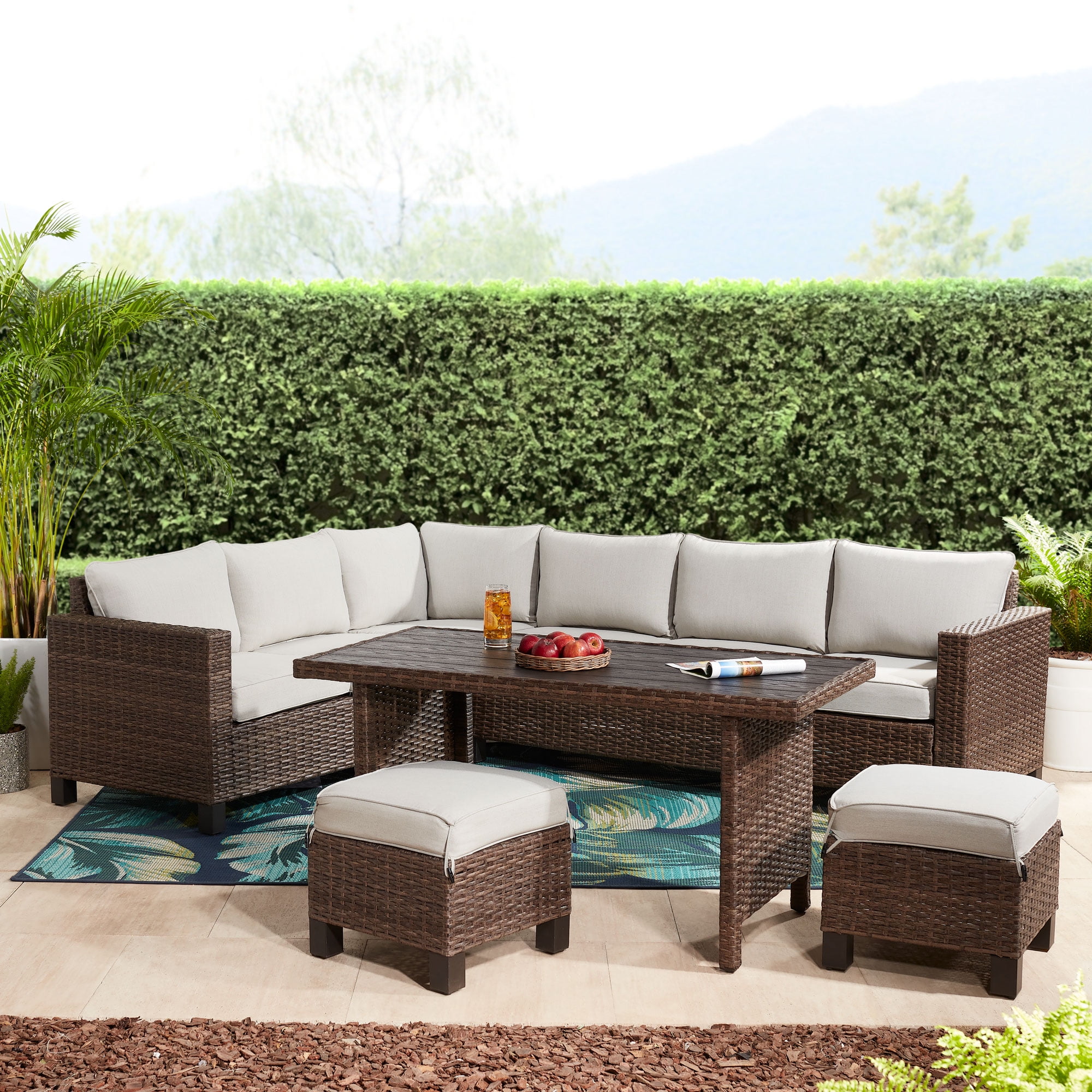 Better Homes Gardens Brookbury 5 Piece Wicker Sectional Dining Set Beige Walmart