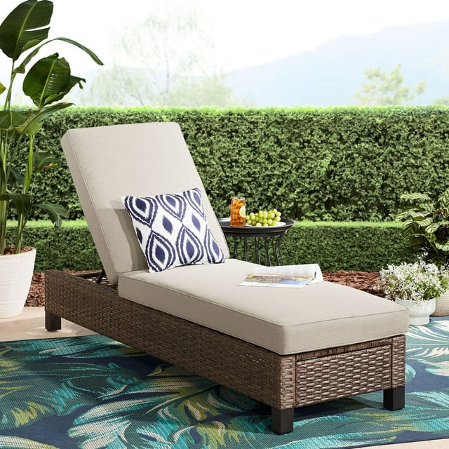 Better Homes & Gardens Brookbury Single Outdoor Chaise Lounge Chair- Beige