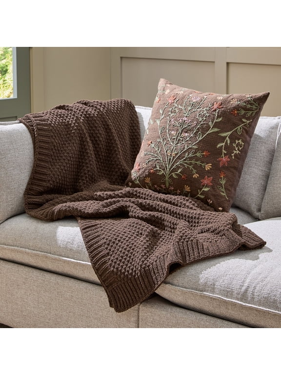 Better Homes & Gardens Brown Basket Chenille Knit Oversized Throw Blanket, 50 in x 72 in