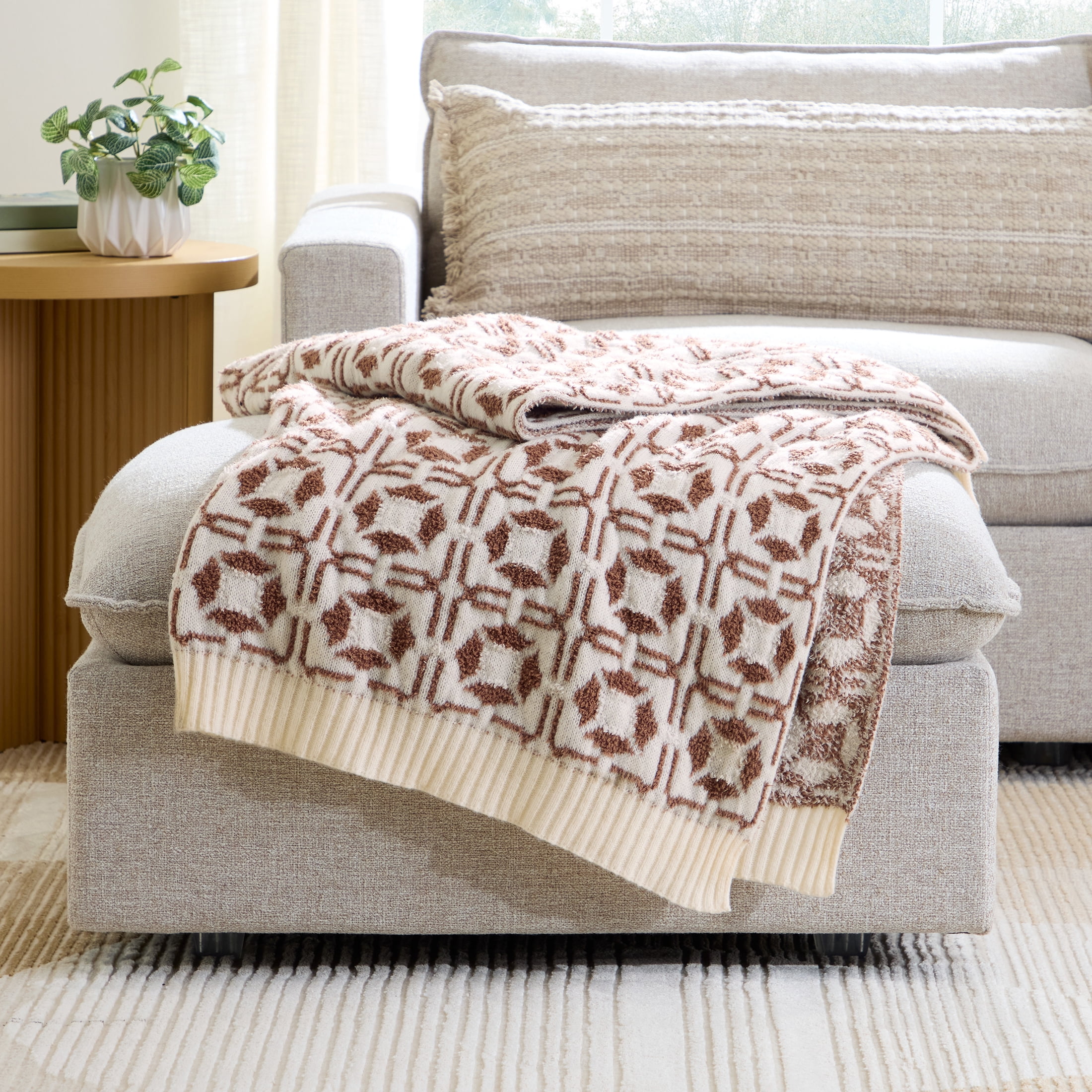 Better Homes & Gardens Hi-Lo Cozy Knit Oversized Couch Throw Blanket, Brown Tile, 50 x 72 in