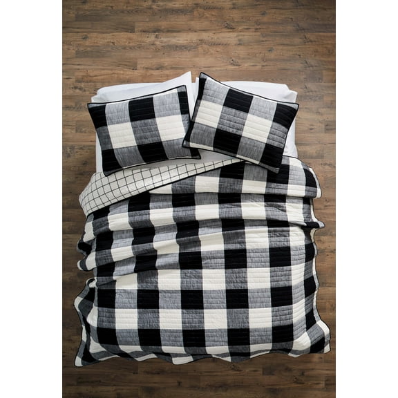 Better Homes & Gardens Buffalo Plaid Cotton Quilt, Black, King, All Ages
