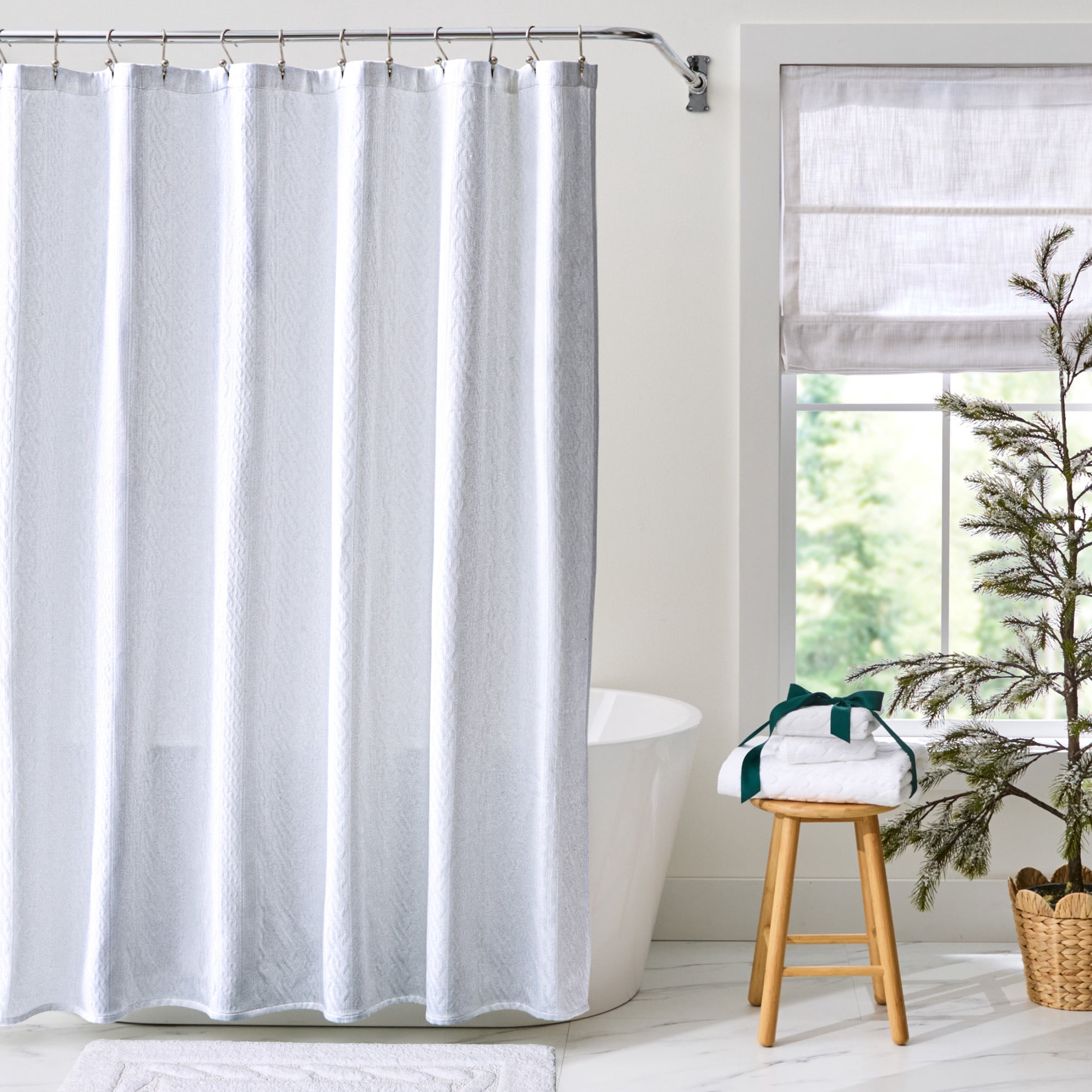 Better Homes & Gardens Winter Seasonal Christmas Cable Knit Shower Curtain Arctic White BCI 100% Cotton, 72 W x 72 L, 1 Piece