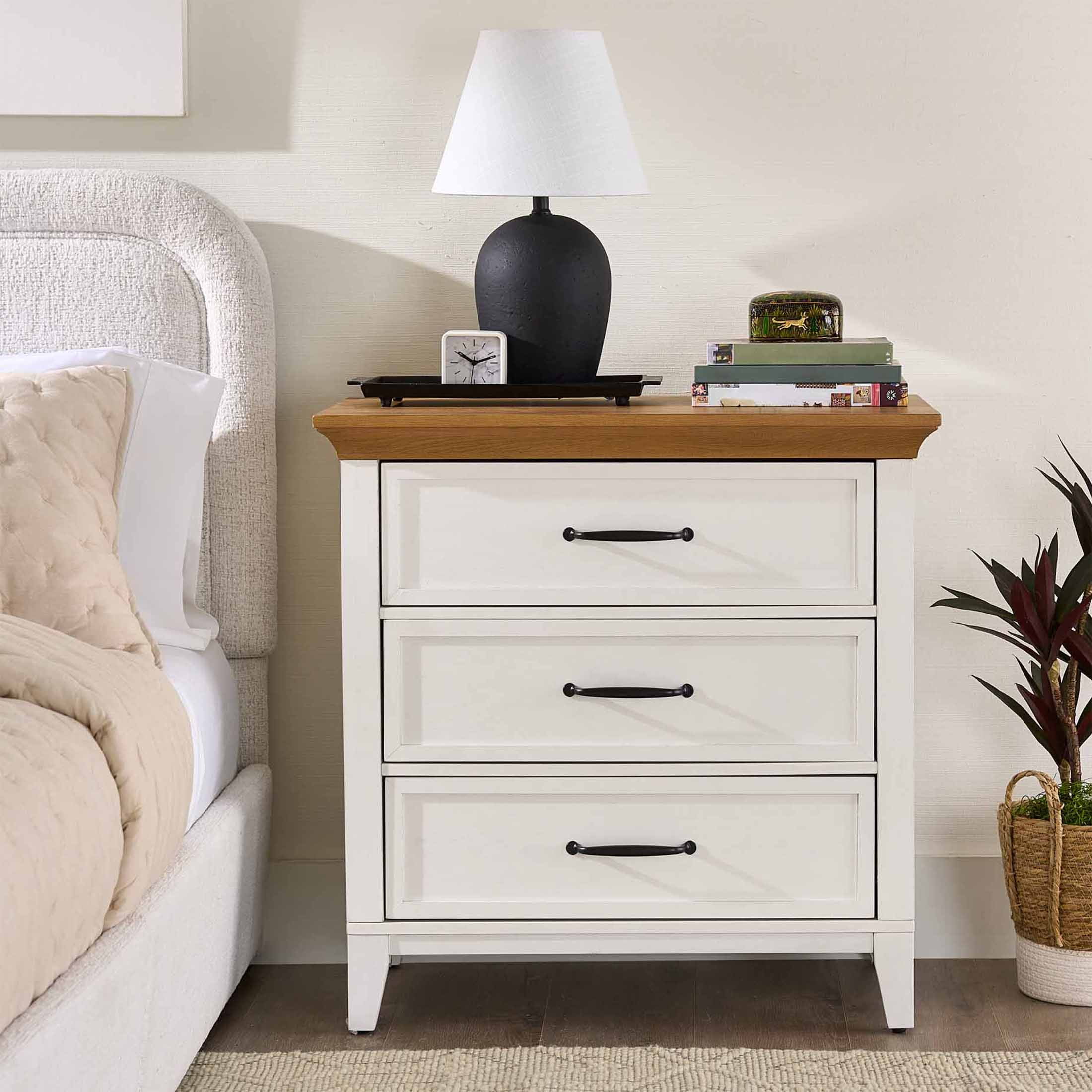 Better Homes & Gardens Canton 3-Drawer Nightstand, Textured White and ...