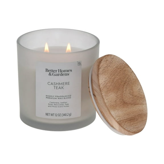 Better Homes and Gardens Cashmere Teak Scented 2-Wick Frosted Jar Candle 12oz.