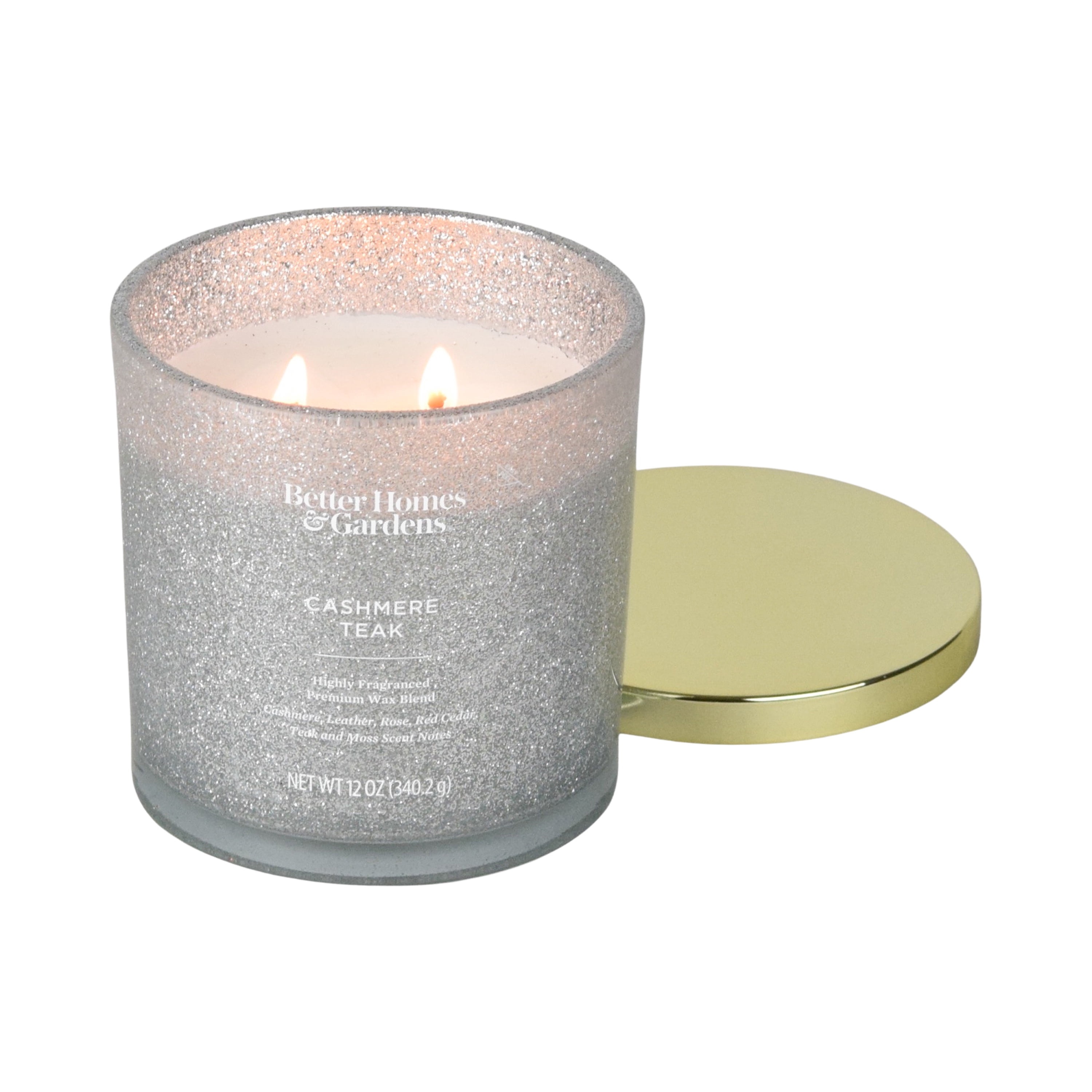 Better Homes & Gardens 12oz Cashmere & Teak Scented 2 - Wick Glitter Jar Candle