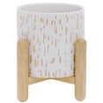 thumbnail image 1 of Better Homes & Gardens 6"D x 5.5"H Ceramic & Wood Planter & Stand Set, White, 1 of 8
